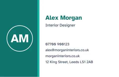 Colour block business card template with example details