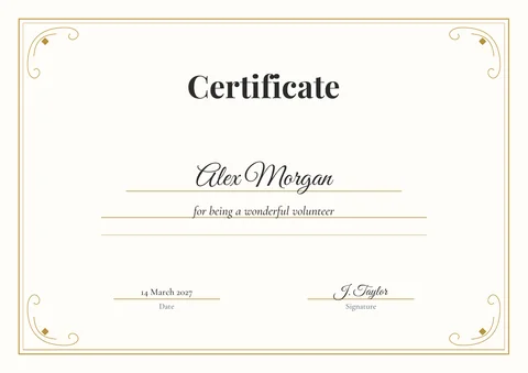 Blank certificate template, A4 landscape, with example wording