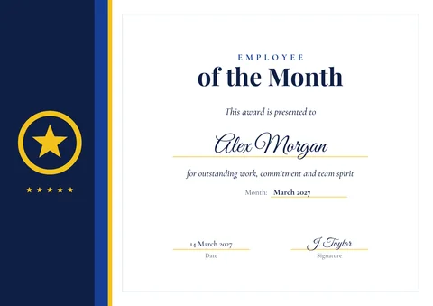 Employee of the Month template, A4 landscape, with example wording