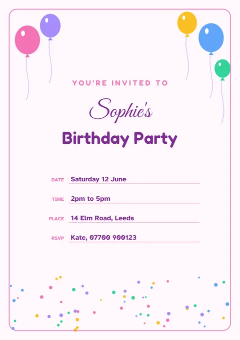 Birthday party invitation template