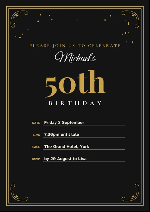 Milestone birthday invitation template with example wording