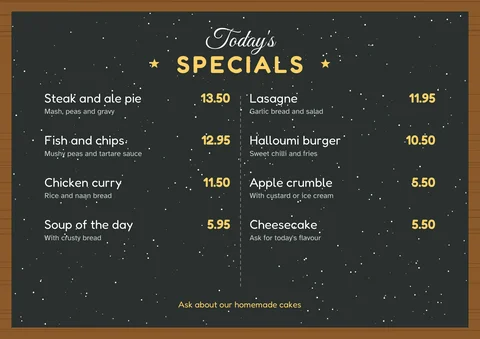 Today's specials chalkboard menu template with eight dishes and prices