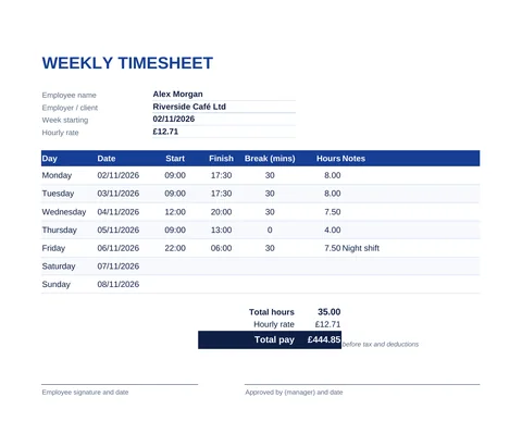 Weekly timesheet template